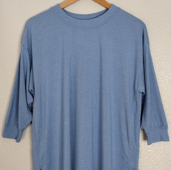 Athleta Inspire Slate Blue Relaxed Fit Oversized 3/4 Sleeve Tee Sz S - Picture 3 of 16